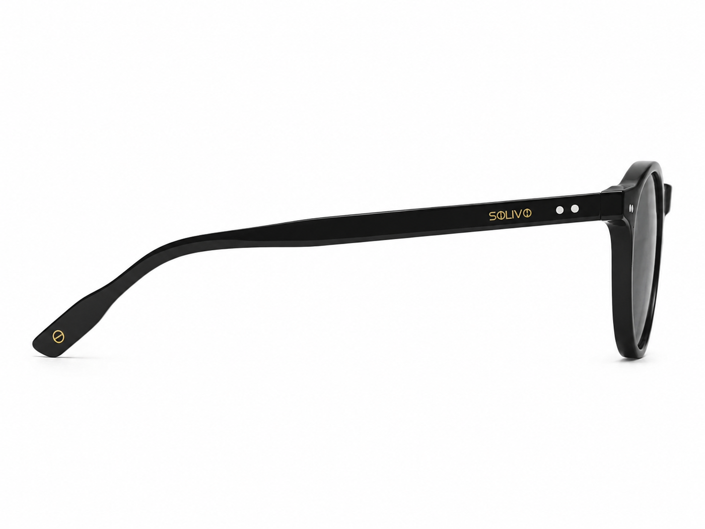 Vista lateral de los lentes de sol XVIER Negro de Solivo — varillas con protección UV400