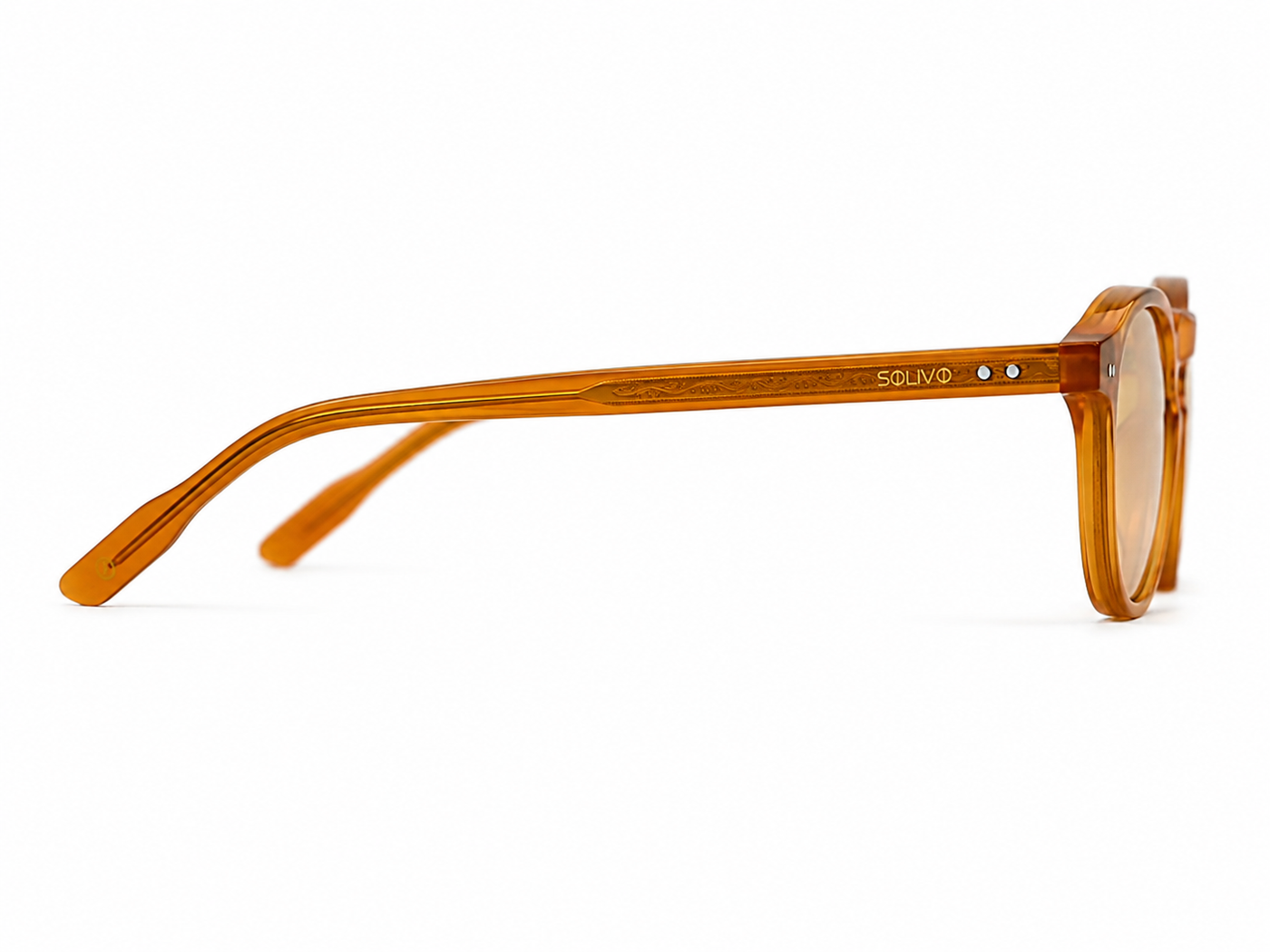 Vista lateral de los lentes de sol XVIER Naranja de Solivo — varillas con protección UV400
