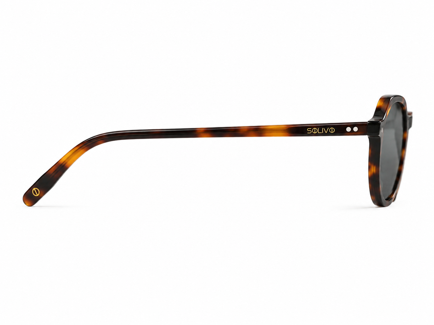 Vista lateral de los lentes de sol YUNA Carey Negro de Solivo — varillas de acetato con protección UV400