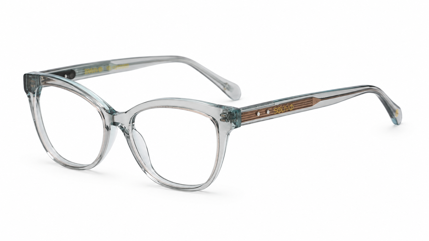 Vista frontal de los lentes ZARA Gris con filtro de luz azul de Solivo — para pantallas y uso diario
