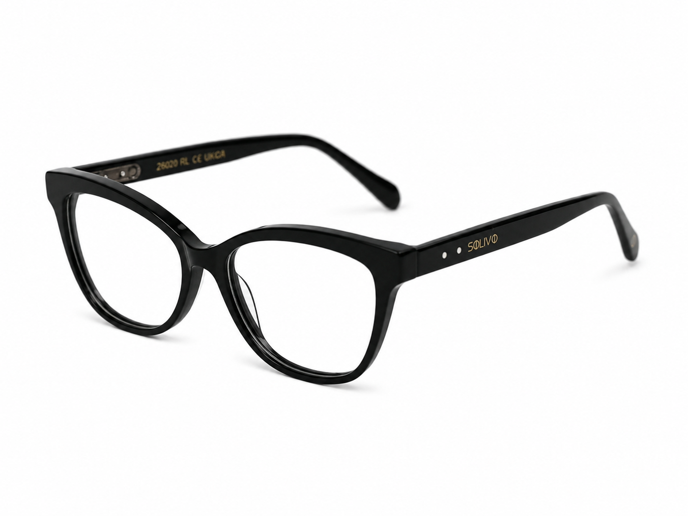 Vista frontal de los lentes ZARA Negro con filtro de luz azul de Solivo — para pantallas y uso diario
