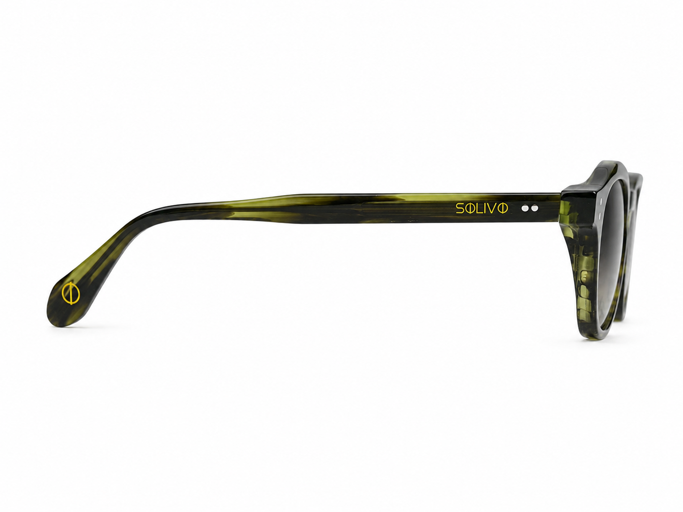 Vista lateral de los lentes de sol AKA Olivo Gris de Solivo — varillas con protección UV400