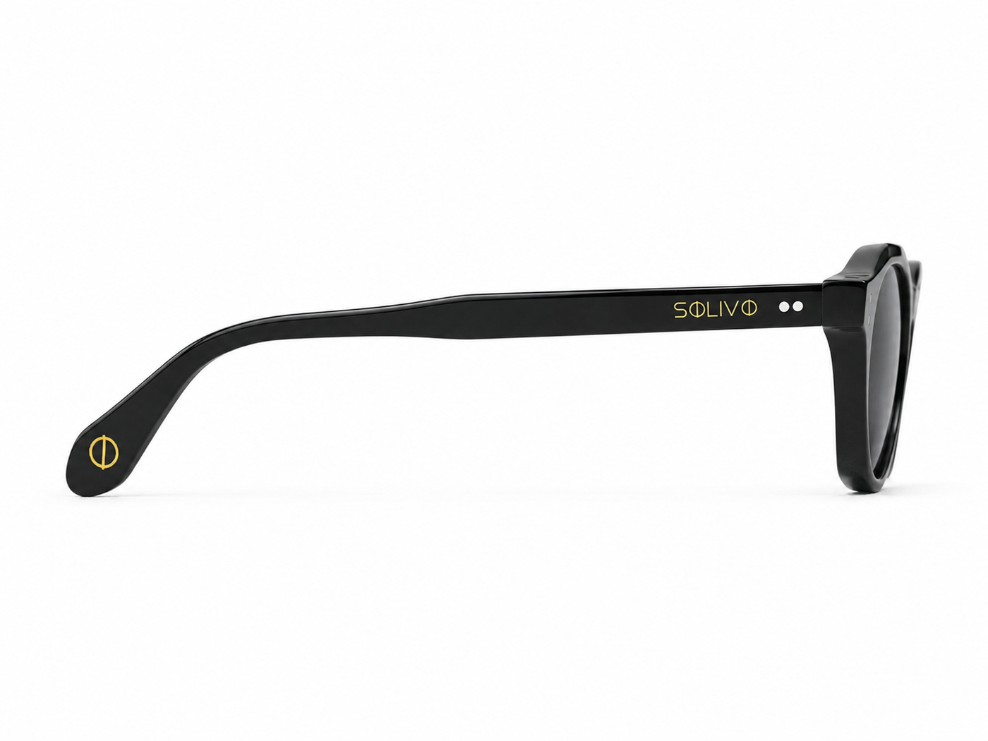 Vista lateral de los lentes de sol AKA Negro de Solivo — varillas con protección UV400