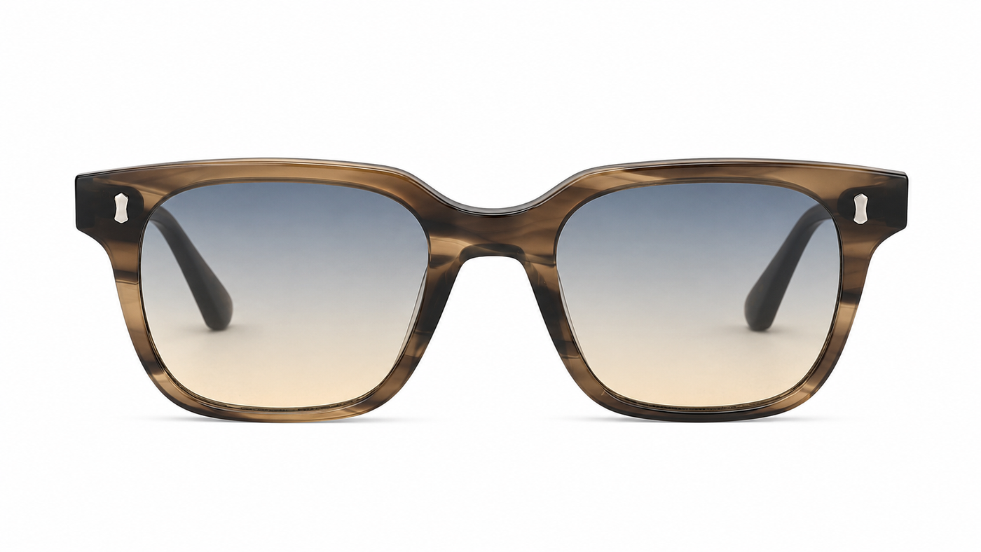 Lentes de sol NATI Wood Sky de Solivo Eyewear con protección UV400 — montura tono madera con lente azul, Costa Rica