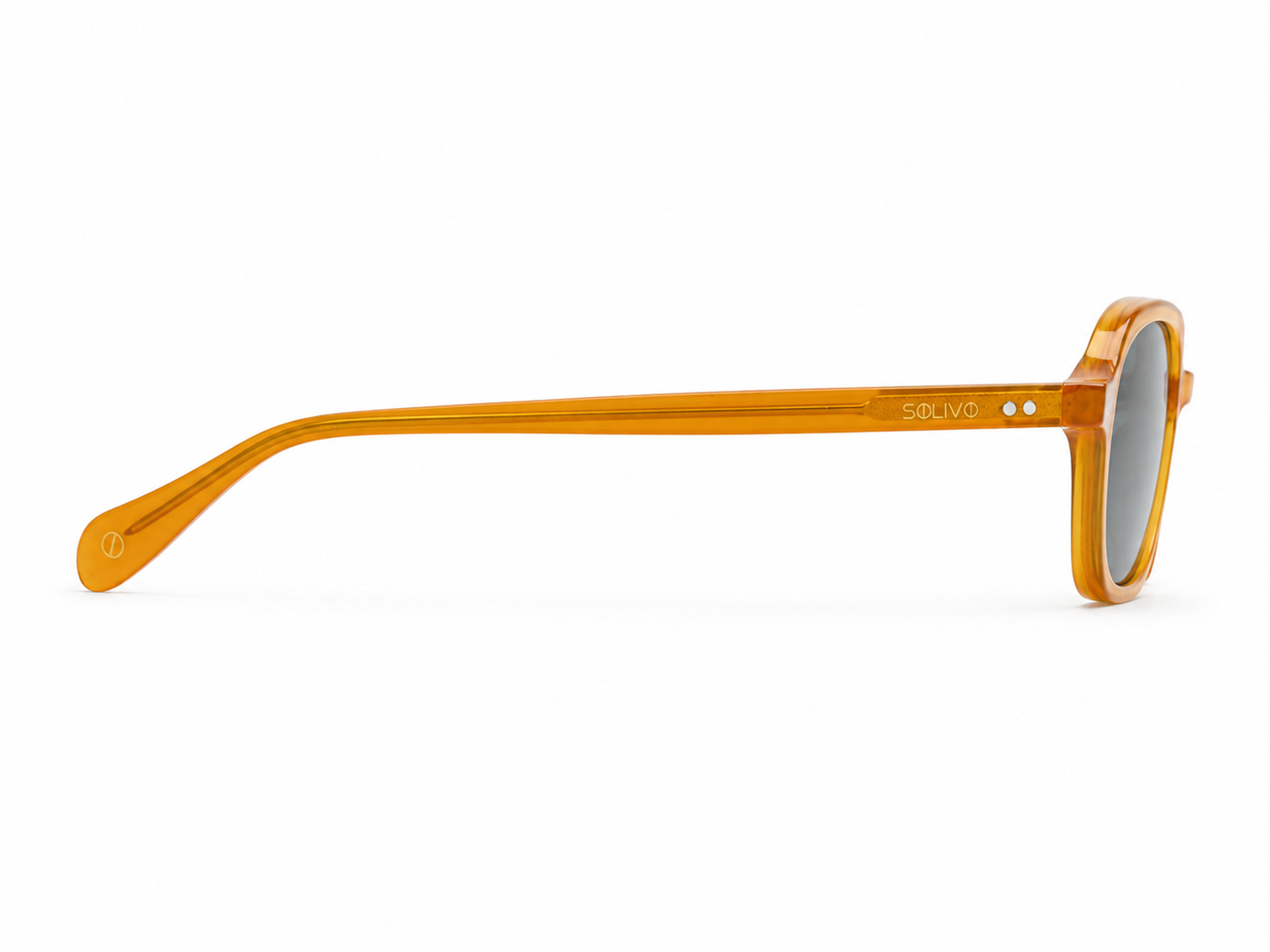 Vista lateral de los lentes de sol GOAT Naranja Gris de Solivo — varillas con protección UV400