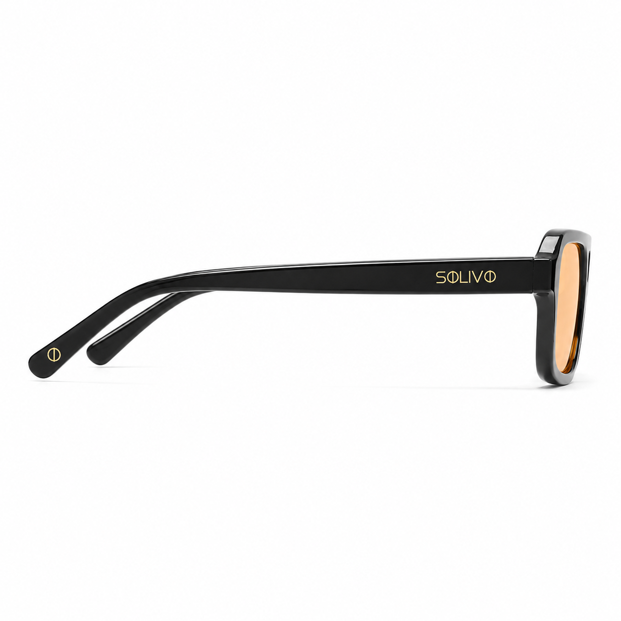 Vista lateral de los lentes de sol CY Negro Sunset de Solivo — varillas con protección UV400