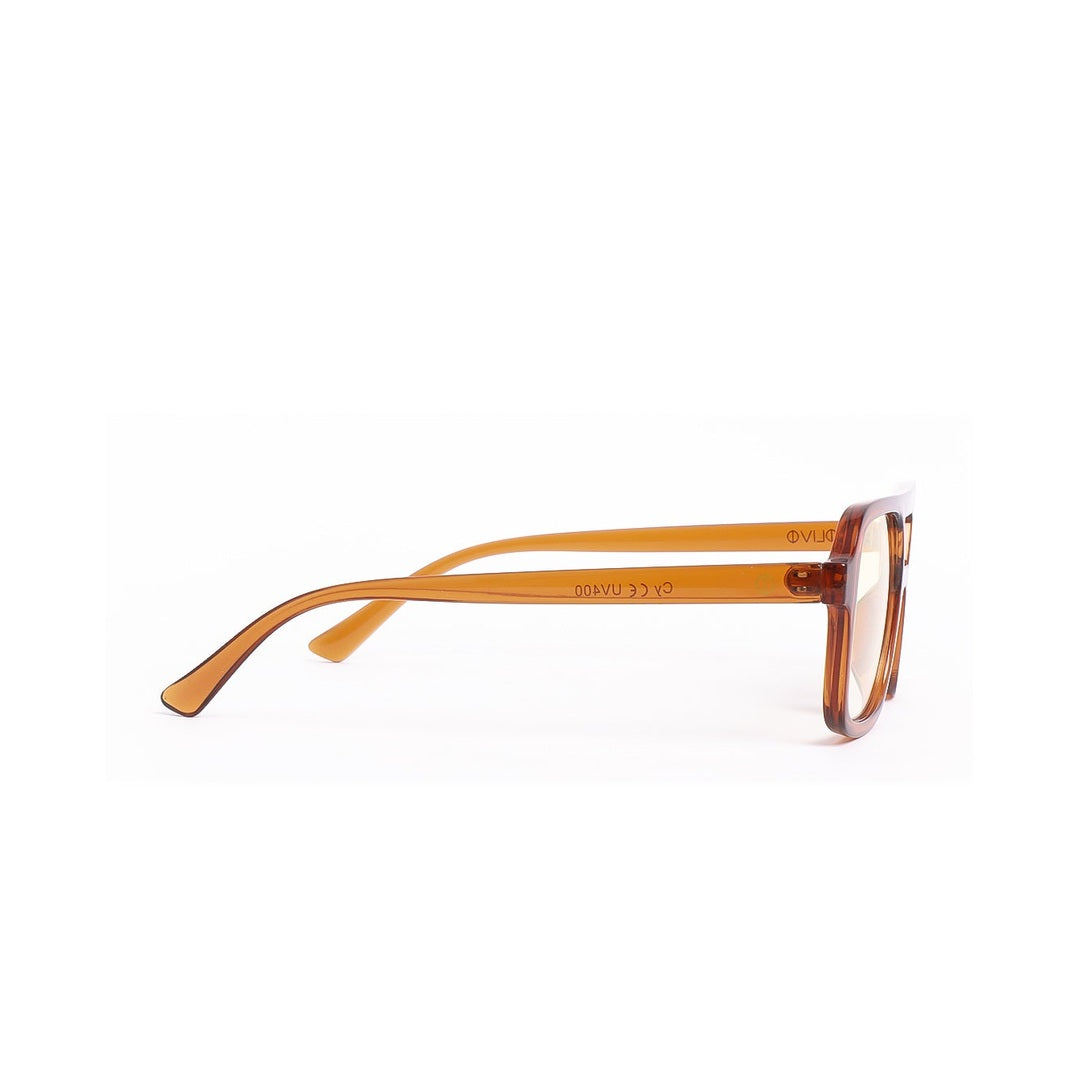 Vista lateral de los lentes de sol CY de Solivo en color marrón, mostrando las patillas elegantes y el diseño estilizado, perfectos para el uso diario.
