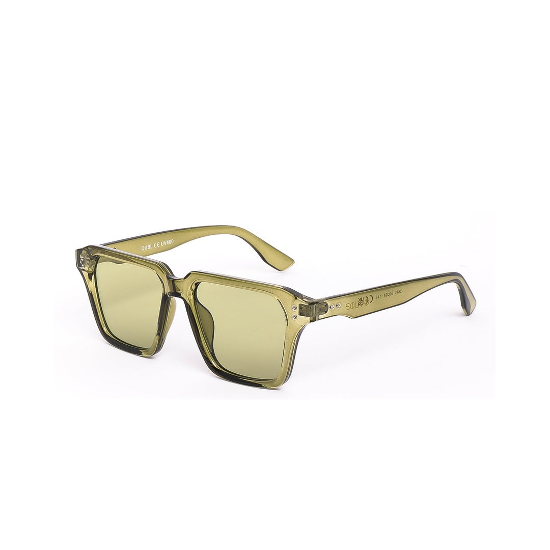 Vista lateral de los lentes de sol DUBL Oliva de Solivo — diseño contemporáneo con filtro UV400