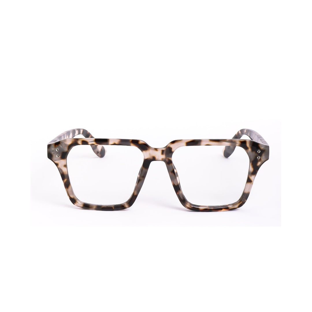 Gafas DUBL Blue light de Solivo, estilo elegante y moderno, vista frontal con diseño de acetato en tonos marrones claros y oscuros.