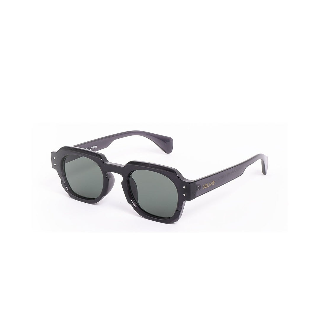 Lentes de sol Elle de Solivo, vista lateral mostrando diseño atractivo en negro con cristales polarizados, perfectos para cualquier ocasión.