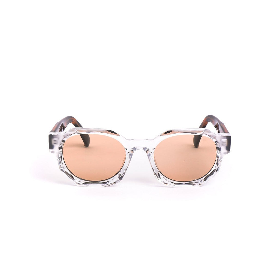 Lentes de sol LON Cristal Carey de Solivo, diseño elegante y moderno, con lentes polarizados en un marco transparente, perfectos para cualquier ocasión.