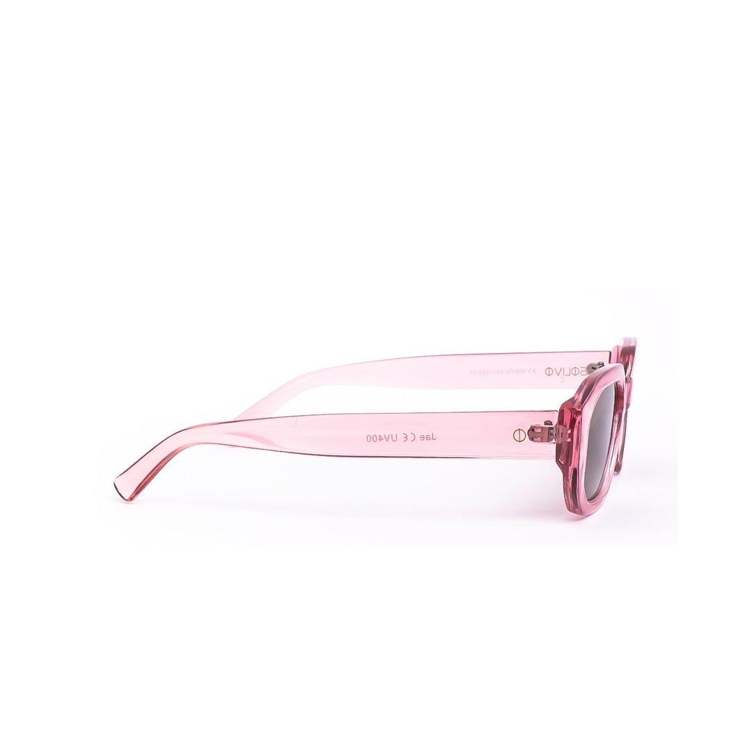 Vista lateral de las gafas de sol JAE color rosa de Solivo, mostrando su diseño elegante y detalles que destacan su calidad superior.