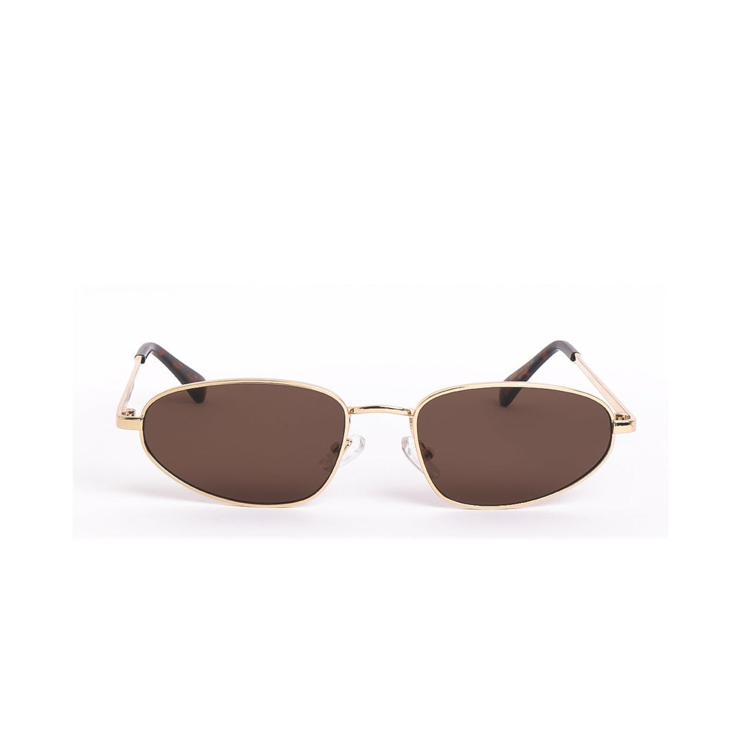 Gafas de sol LIMA de Solivo con lente marrón y marco dorado, combinación perfecta entre estilo y protección visual.