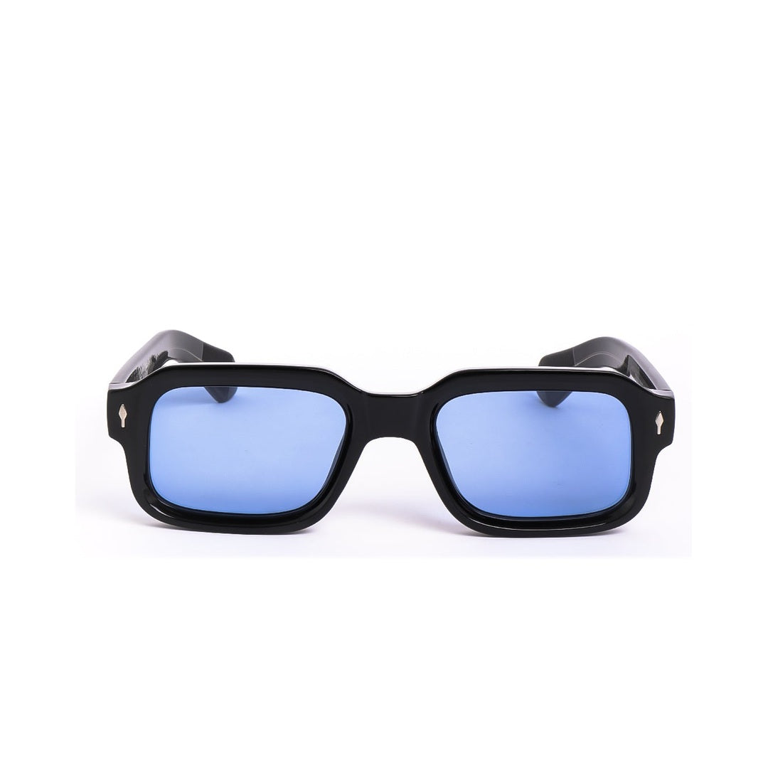 Gafas de sol LOU de Solivo, con lentes azules y diseño moderno, perfectas para combinar estilo y protección UV400.