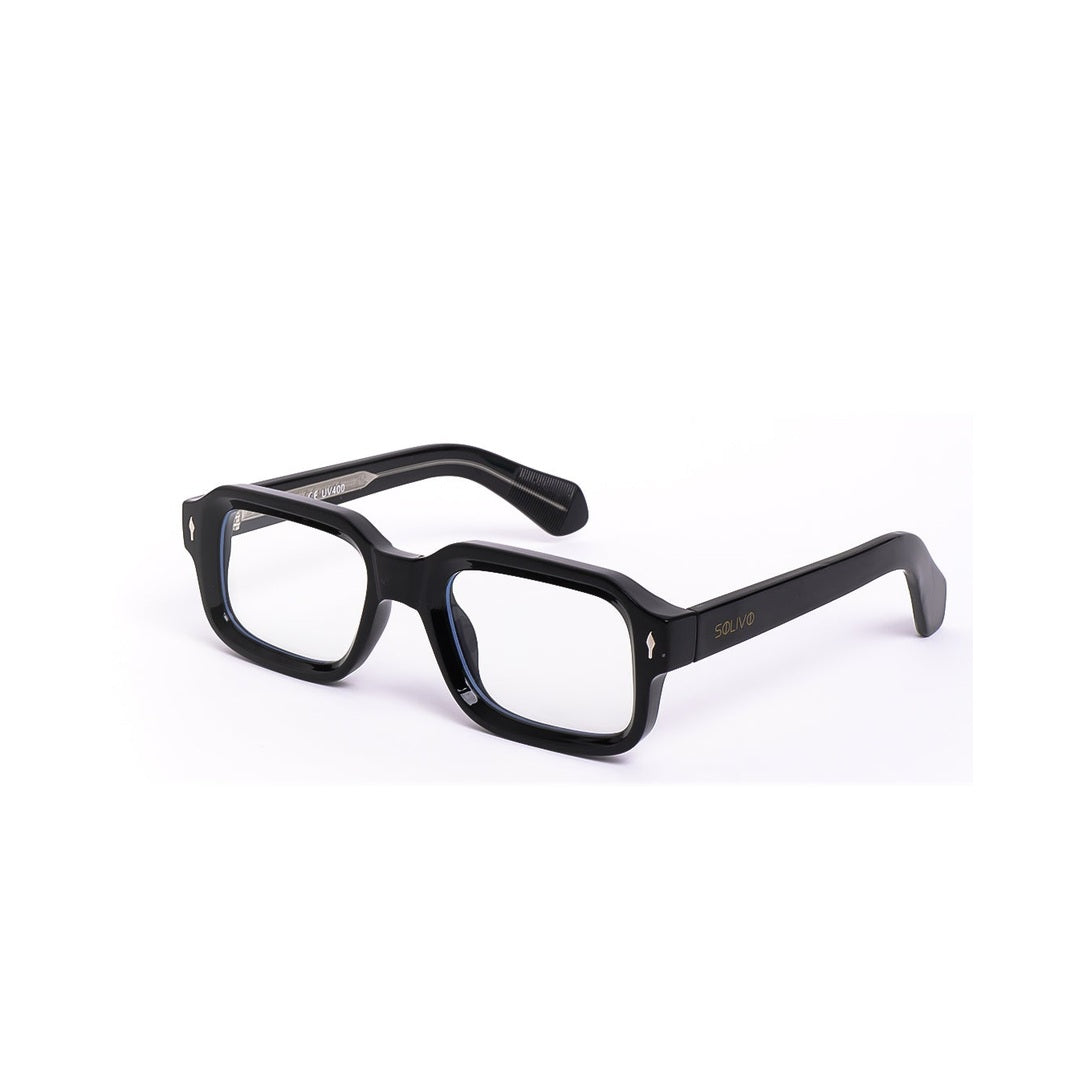 Vista lateral de los lentes LOU con filtro de luz azul de Solivo — para pantallas y uso diario