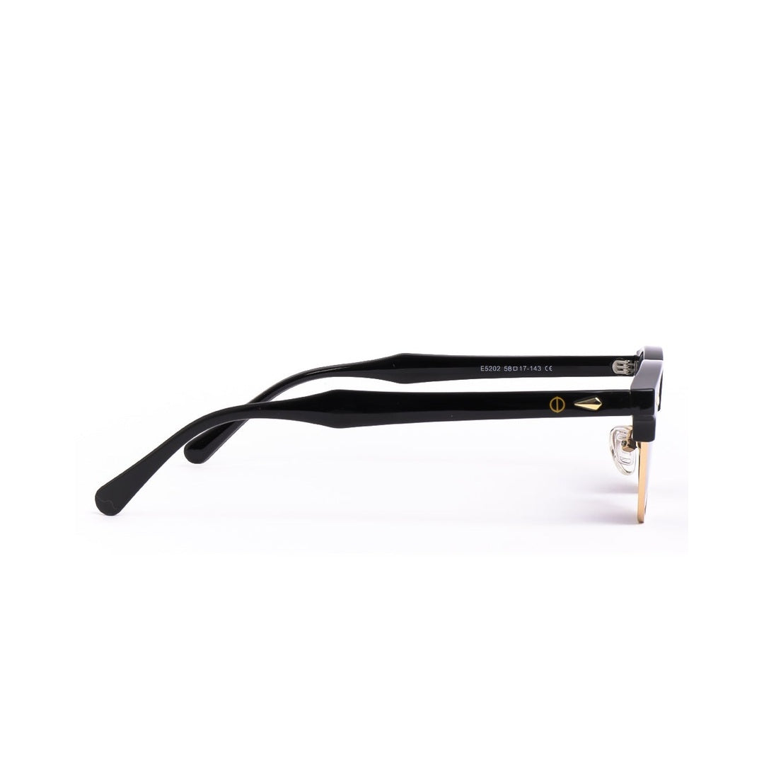 Vista lateral de los lentes de sol LUX Dorado Negro de Solivo Eyewear — detalles dorados, protección UV400