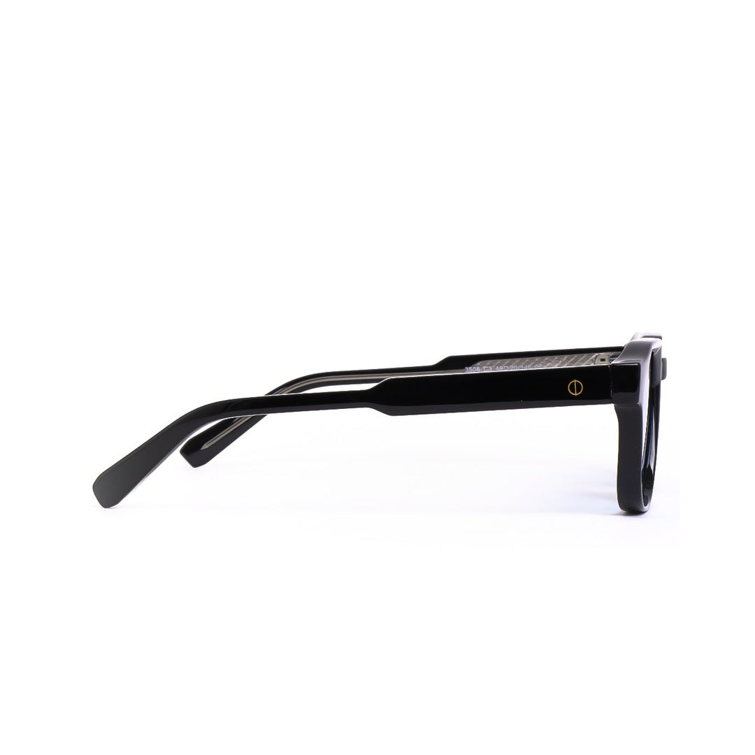 Perfil de los lentes de sol LUXA de Solivo en color negro, mostrando su elegante diseño y detalles en las patillas