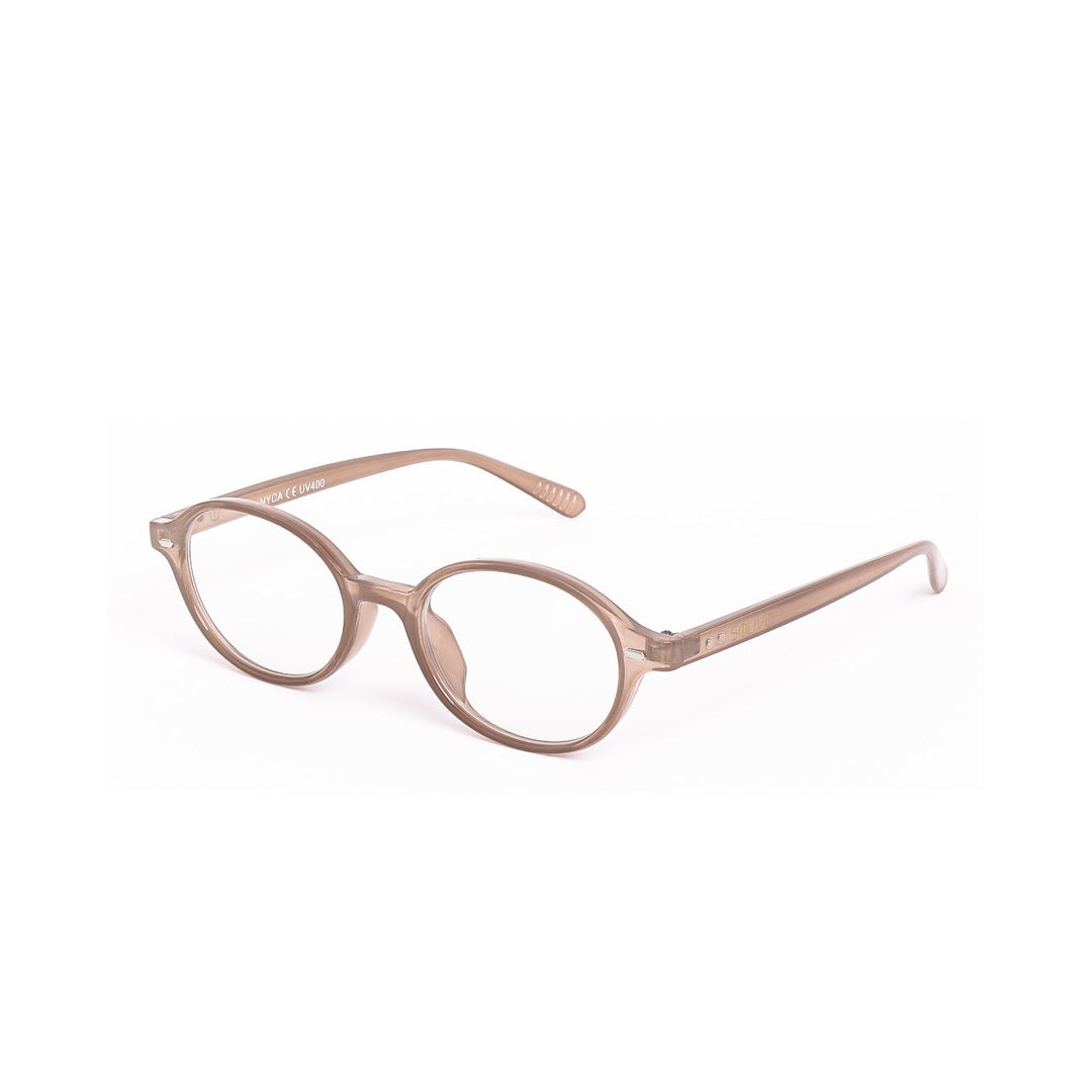 Lentes de sol NYCA de Solivo en color azul, vista lateral resaltando su elegante forma.