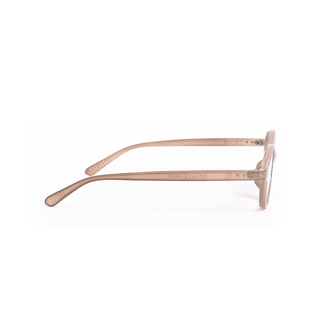 Vista trasera de los lentes NYCA Pink con filtro de luz azul de Solivo — diseño moderno para oficina