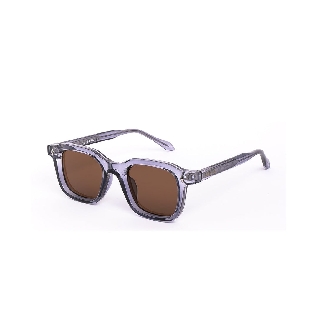 Vista lateral de los lentes de sol Noir Lila Café de Solivo — diseño sofisticado con filtro UV400