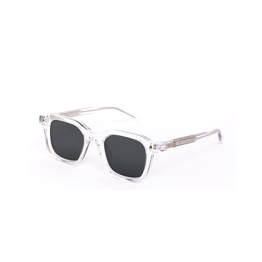 Vista frontal de los lentes de sol Noir Cristal Negro de Solivo — montura cristal con filtro UV400