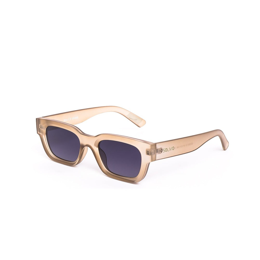 Vista frontal de los lentes de sol NOX Beige Lila de Solivo — montura con lente oscuro y filtro UV400