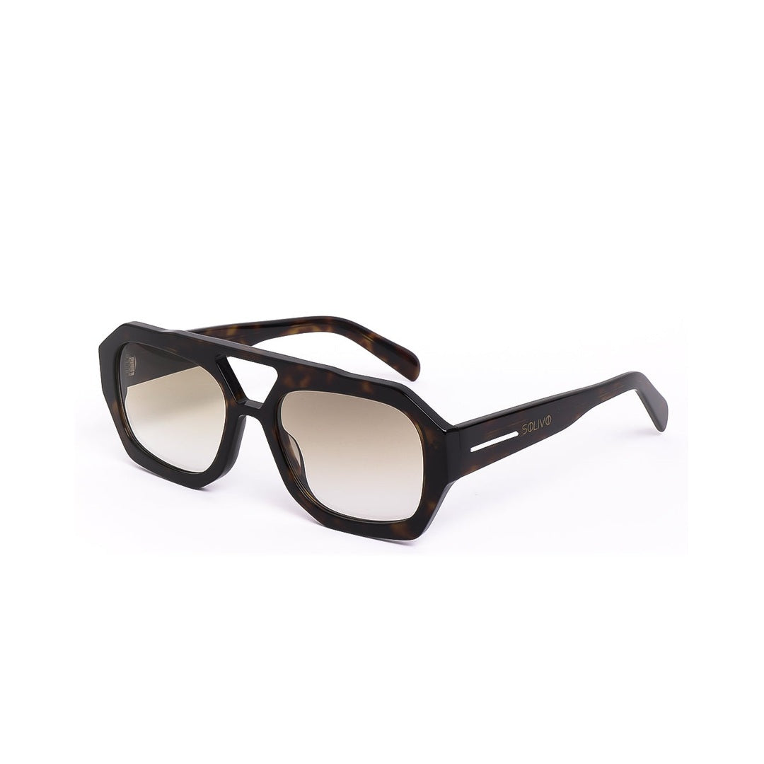 Vista frontal de los lentes de sol Oro Carey de Solivo — montura tortoise con filtro UV400
