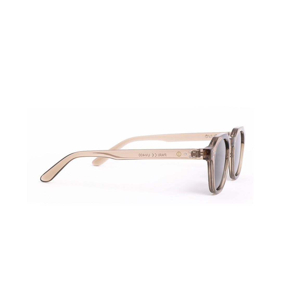 Lentes de sol PARI de Solivo, vista trasera destacando su estructura elegante en gris y protección UV400.