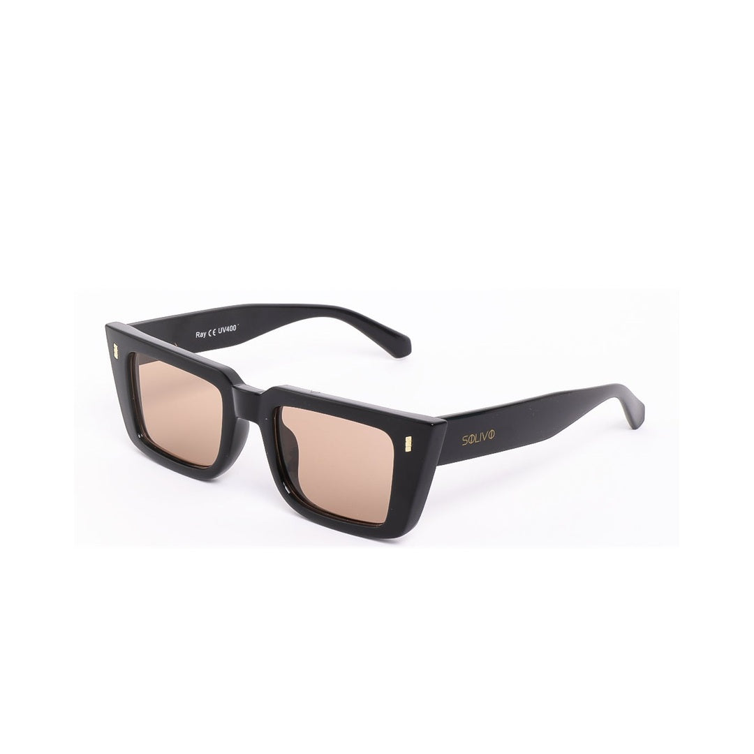Vista frontal de los lentes de sol Ray Negro Café de Solivo — diseño moderno con filtro UV400