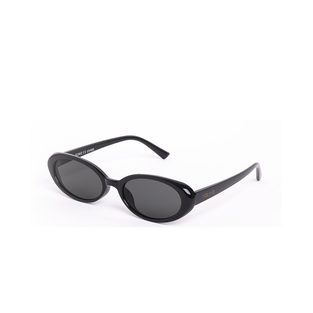 Gafas de sol RONIZ - Negro de Solivo, con diseño ovalado y lentes oscuros, perfectas para un estilo moderno y sofisticado.
