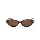 Lentes de sol SEOU de Solivo en diseño ovalado, con marco marrón y lentes oscuros, perfectos para un look elegante y moderno.