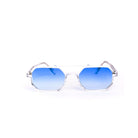 Vista frontal de los lentes de sol SKY - Cristal Azul de Solivo, resaltando su diseño elegante y forma octagonal, perfectos para cualquier ocasión.