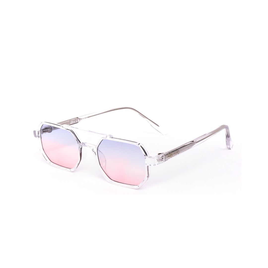 Vista lateral de los lentes de sol SKY Cristal Pink de Solivo — montura con lente rosado y filtro UV400