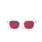 Lentes de sol VAN de Solivo con lentes color rojo en un marco transparente, combinando estilo y protección UV400.
