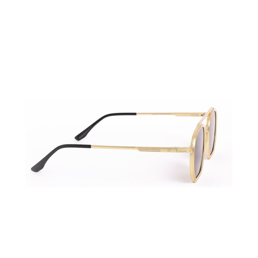 Vista lateral de los lentes de sol Vee Dorado Café de Solivo — montura dorada con detalles negros y protección UV400