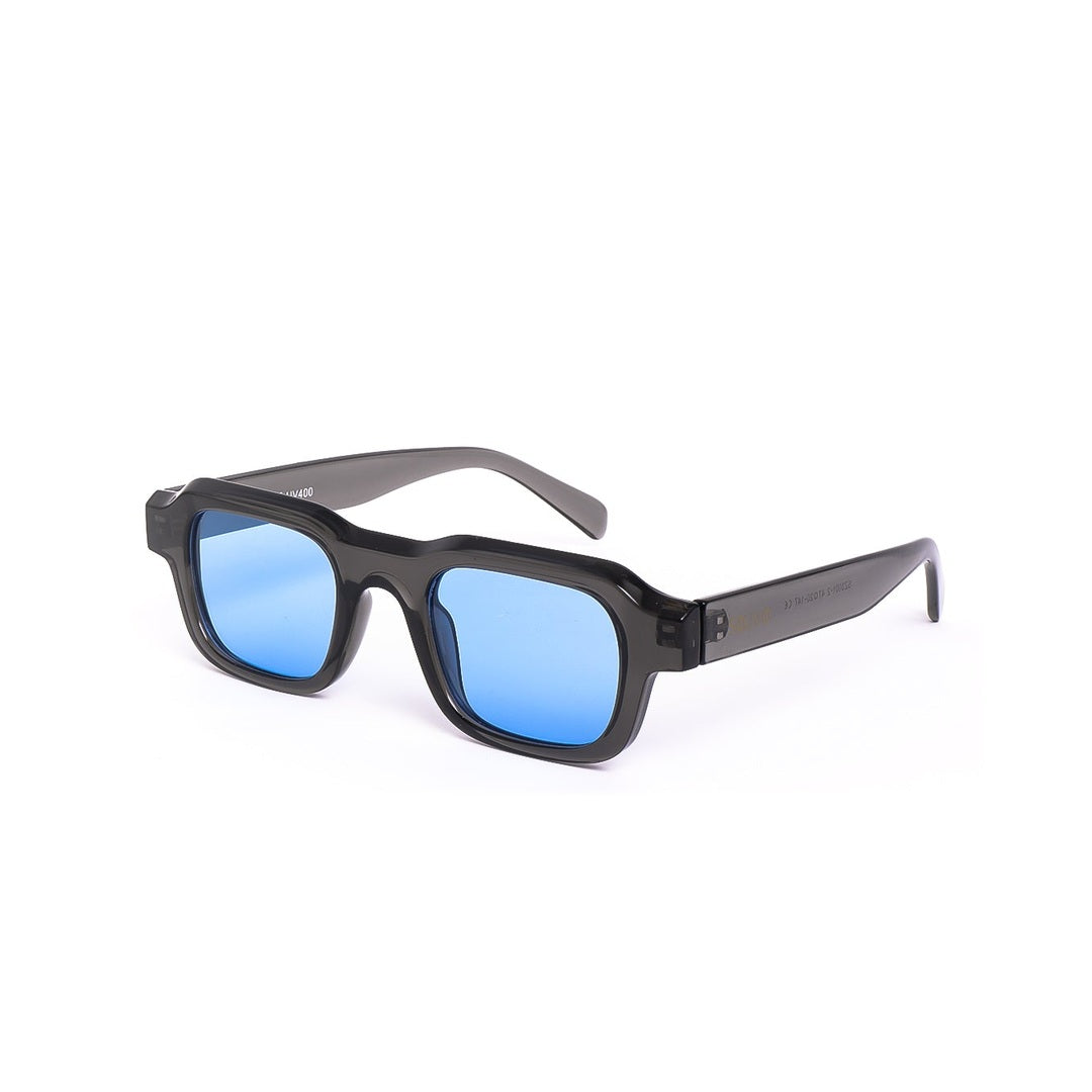 Vista lateral de los lentes de sol Vio Negro Azul de Solivo — estilo contemporáneo con filtro UV400