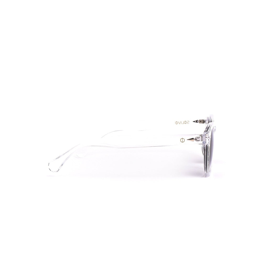 Lentes de sol ZEA de Solivo en posición lateral, destacando su diseño contemporáneo y cómoda sujeción, ideales para actividades al aire libre.