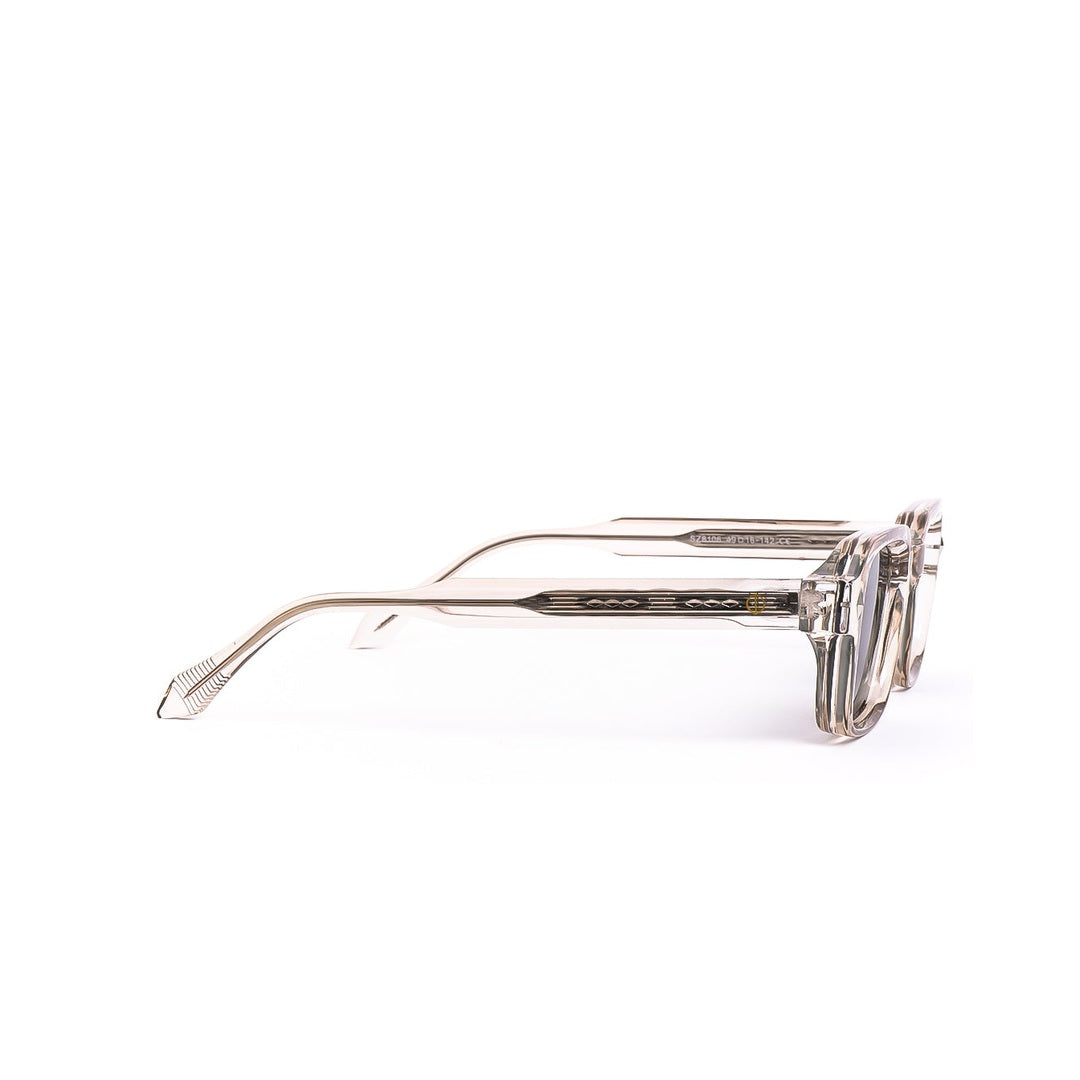 Lentes de sol ZEN Cristal Beige de Solivo, lado derecho con detalles de diseño exclusivo.