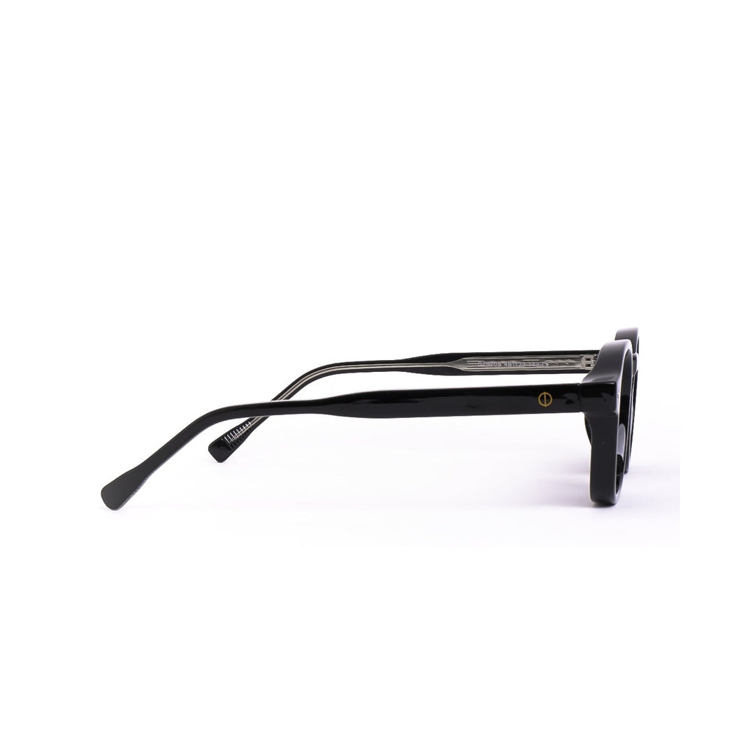 Lentes de sol ZEN - Azul de Solivo, mostrando un diseño moderno y elegante desde un ángulo lateral con montura negra. Ideal para combinar estilo y funcionalidad con protección UV400.