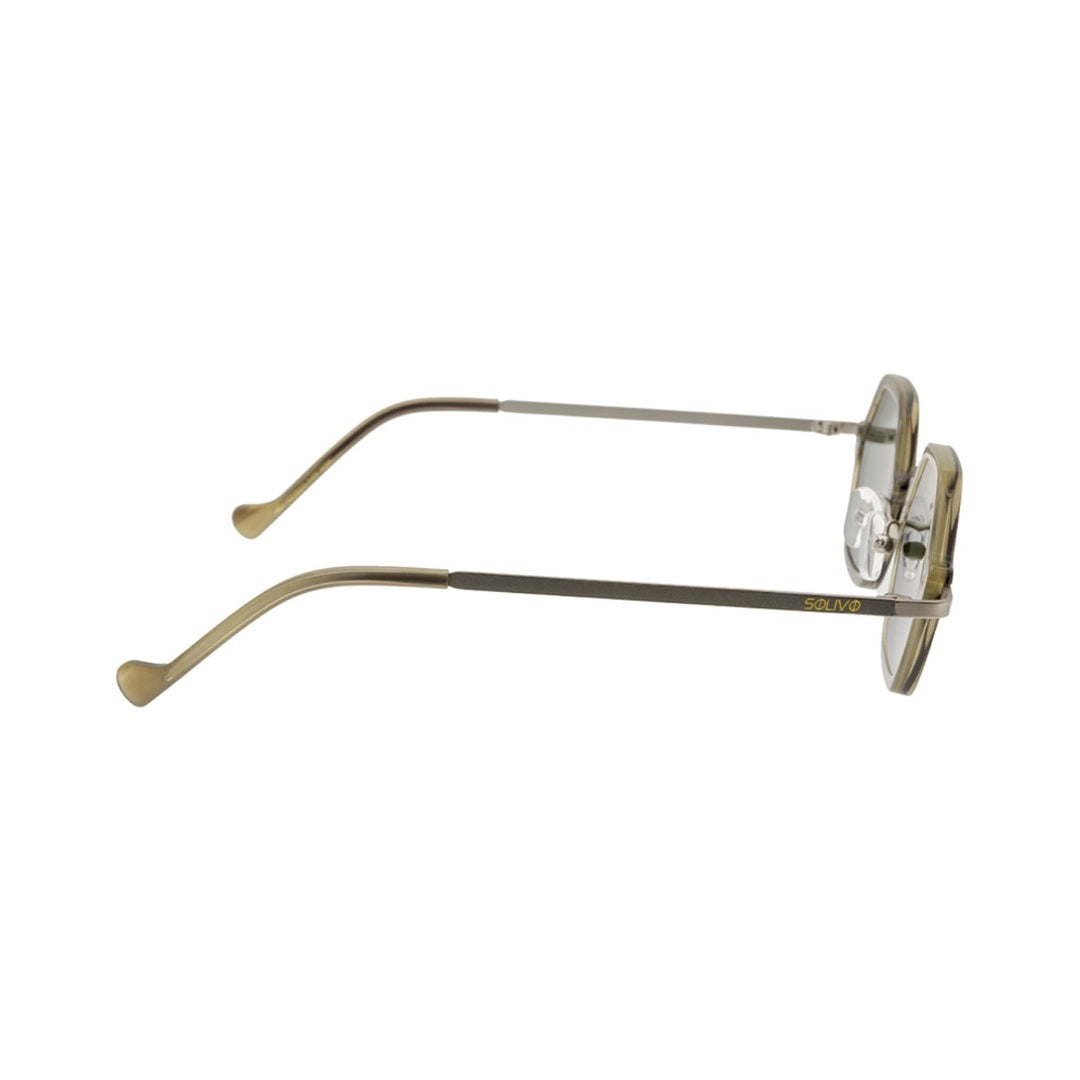 Vista lateral de los lentes de sol DIJ Oliva de Solivo Eyewear — varillas de acetato, protección UV400