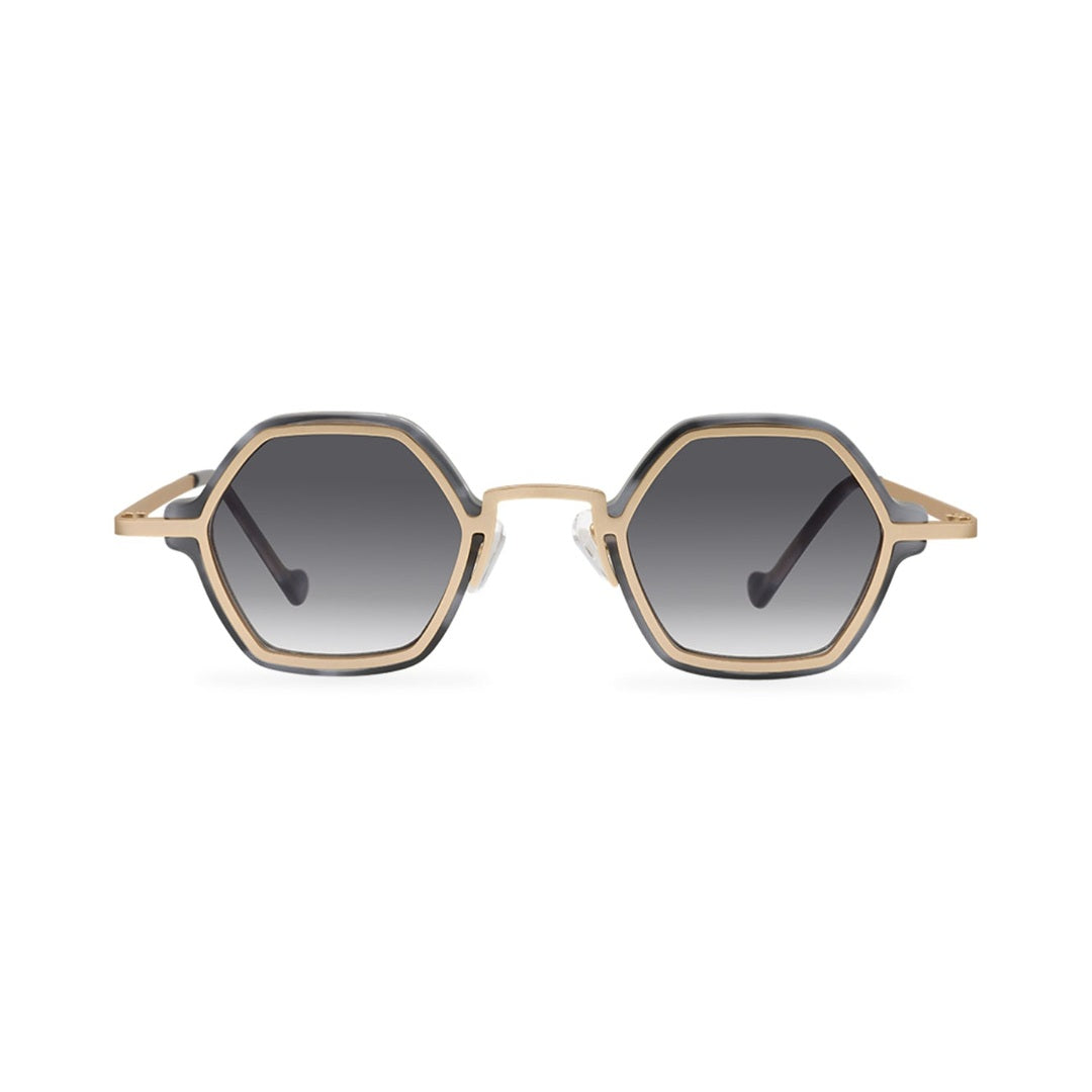 Lentes de sol DIJ Dorado Gris de Solivo Eyewear con protección UV400 — montura metálica dorada, Costa Rica