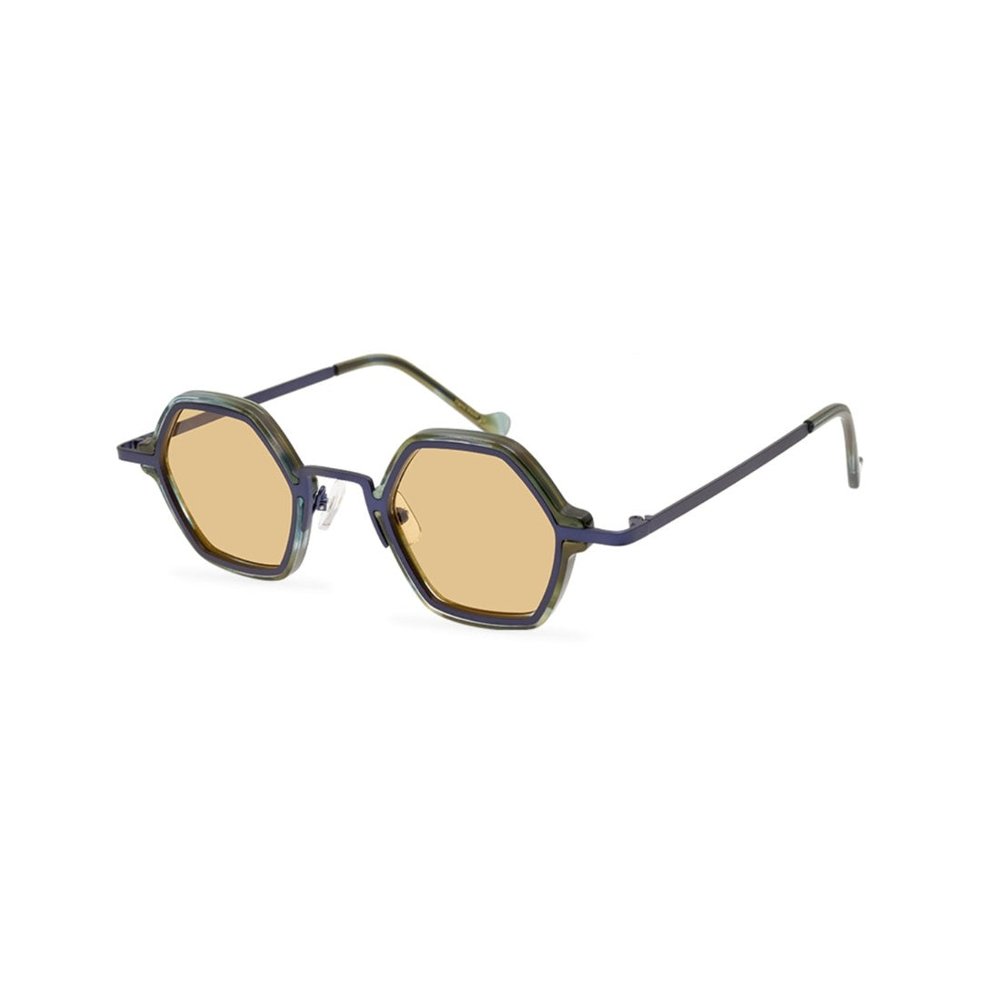 Vista frontal de los lentes de sol DIJ Negro Beige de Solivo — acetato negro con detalle beige y filtro UV400