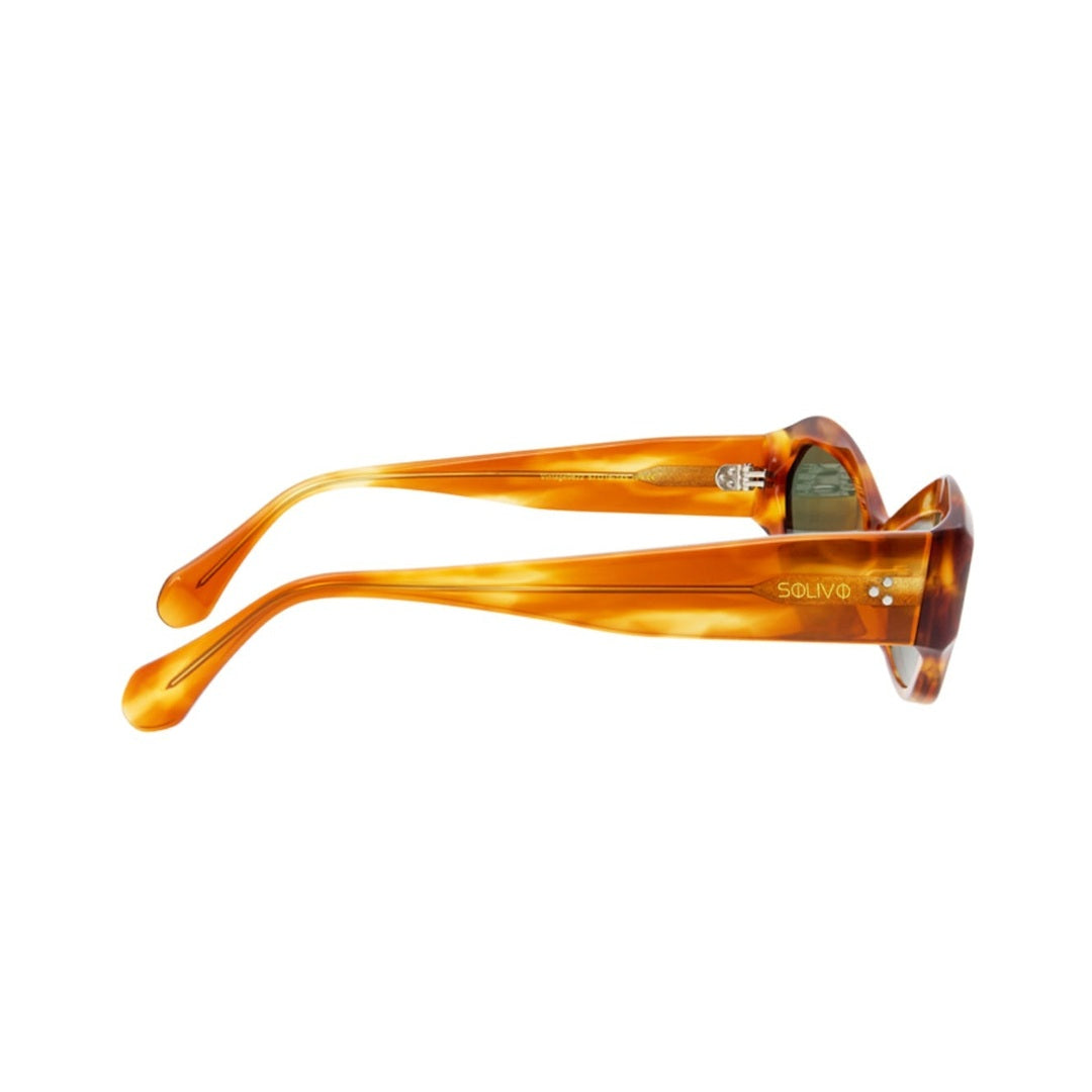 Vista lateral de los lentes de sol DIVA Naranja de Solivo Eyewear — varillas de acetato, protección UV400
