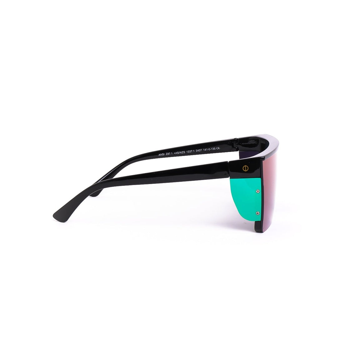 Vista lateral de los lentes de sol LVY de Solivo, con un diseño moderno y elegante, resaltando su acabado sofisticado y detalles en color vibrante. Perfectos para una protección UV400 con estilo.
