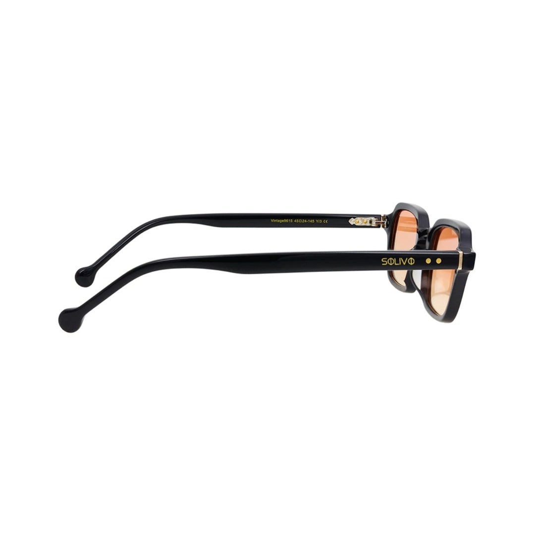Vista lateral de los lentes de sol Kōra Negro Sunset de Solivo Eyewear — varillas de acetato, protección UV400