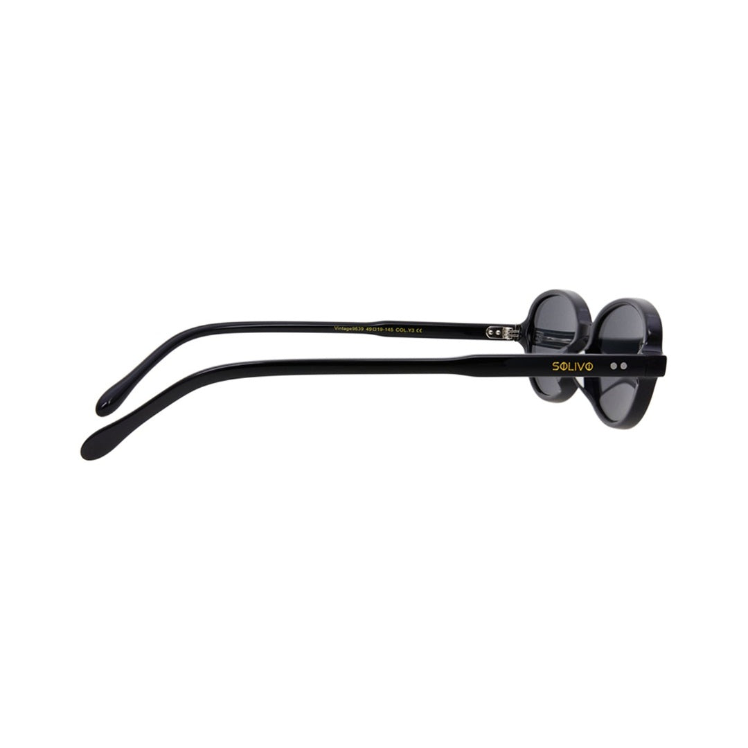 Vista lateral de los lentes de sol SISI Negro de Solivo Eyewear — varillas de acetato, protección UV400