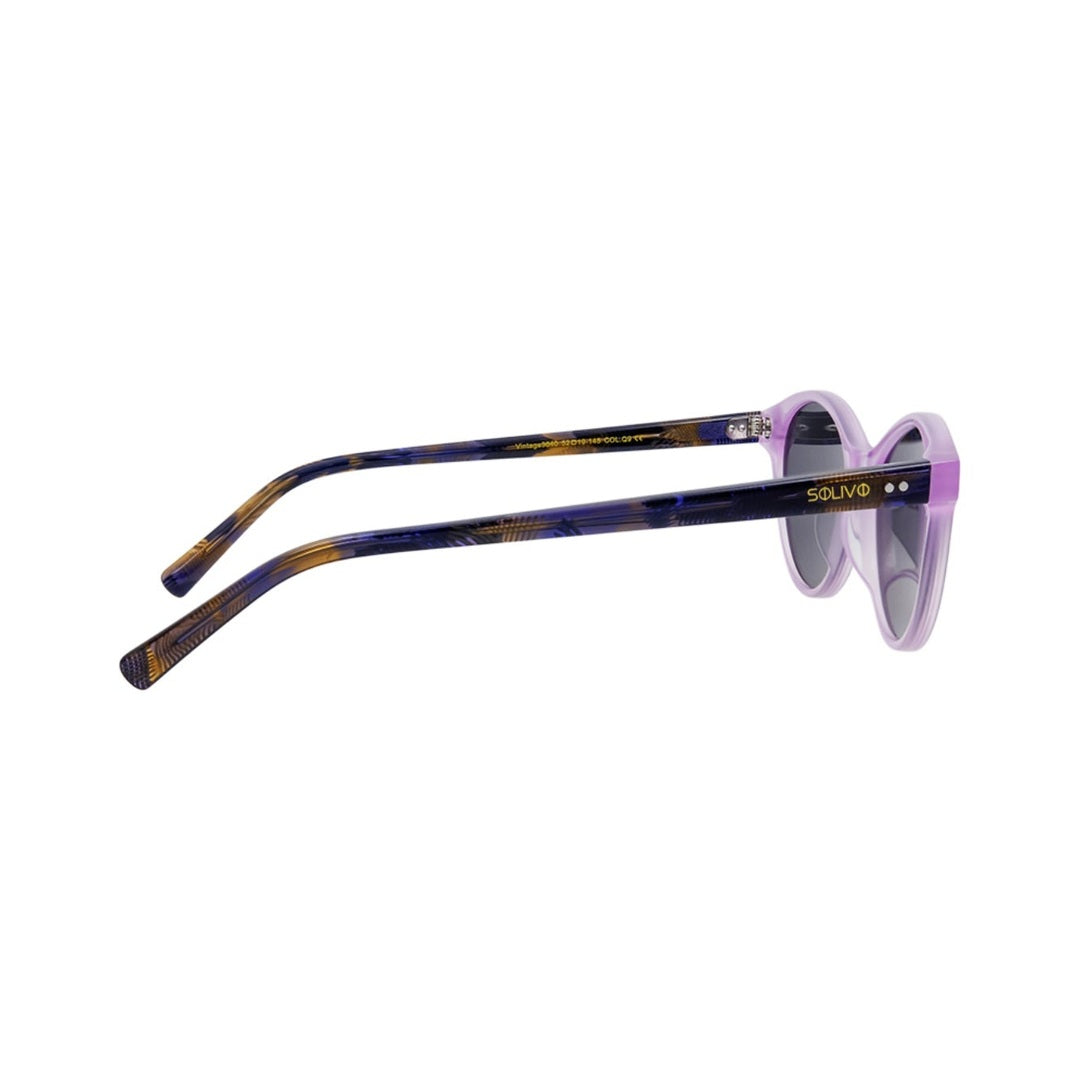 Vista lateral de los lentes de sol STEF Lila de Solivo Eyewear — varillas de acetato, protección UV400