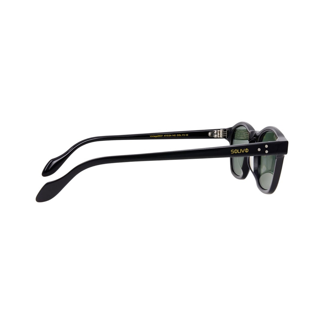 Vista lateral de los lentes de sol SUKI Negro de Solivo Eyewear — varillas de acetato, protección UV400